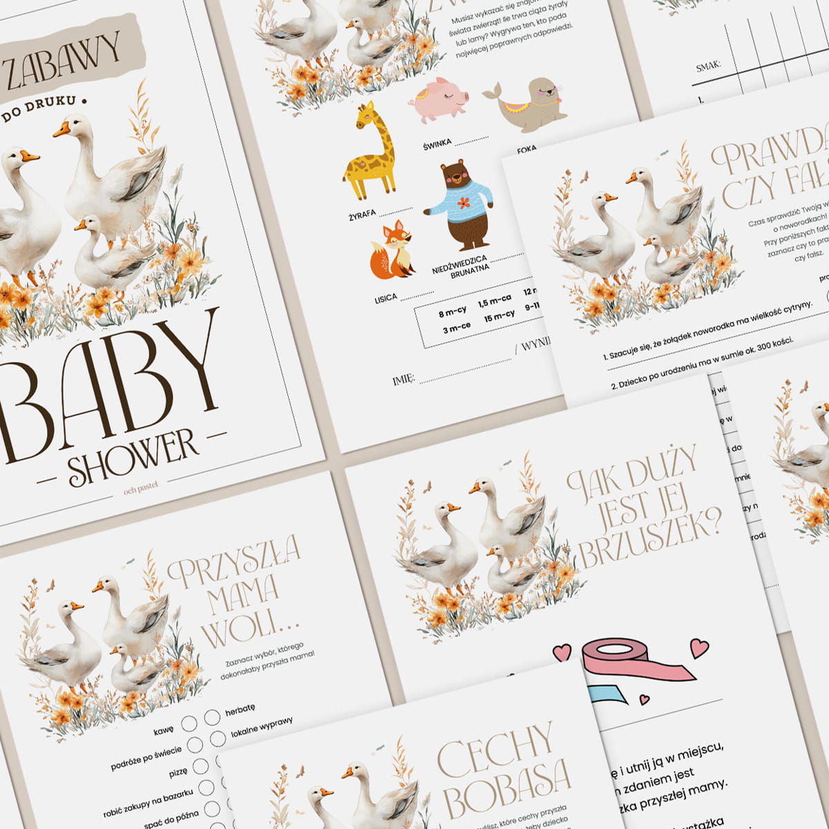 24 Zabawy Do Druku Na Baby Shower Boho G ski Plik Pdf OCH PASTEL 